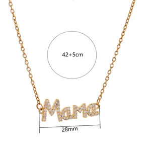 Gold stainless steel Mama necklace with crystal stones, pendant width 28mm, chain 42+5cm