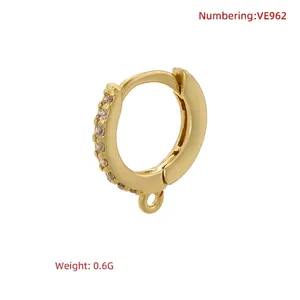 18K gold plated hoop earring with cubic zirconia inlay and DIY hanging loop charm