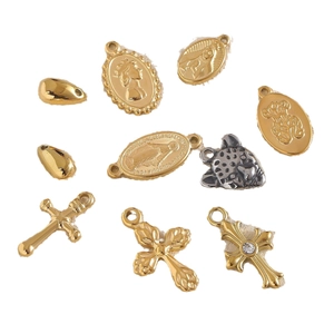 DIY necklace pendants set in gold and silver steel featuring religious sun cross charms