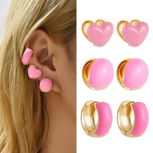 Y2K Subculture Copper Enamel Candy Color Heart Ear Buckle Earrings For Women Men Sweet Cool Jewelry Drip Oil Ear Clip