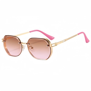 Retro polygon metal sunglasses with rose gold frame and pink brown gradient lenses