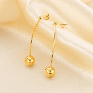 Boucles d'oreilles longues à pampilles dorées avec perle 12mm sur soie élégante