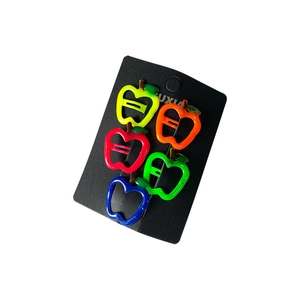 Five-piece set of colorful apple-shaped hair clips in vibrant fluorescent dopamine colors