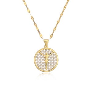 Gold plated crucifix pendant necklace with white zircon pavé and shimmering finish