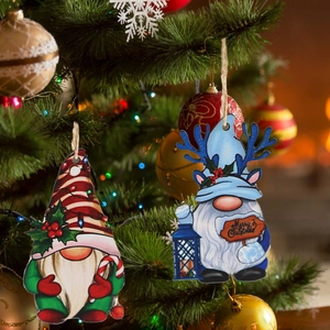 12Pcs Christmas gnome wooden pendants hanging on a festive tree for home decoration