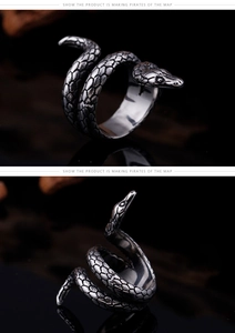 Macro detail of retro cobra snake ring showing intricate scales and punk gothic design
