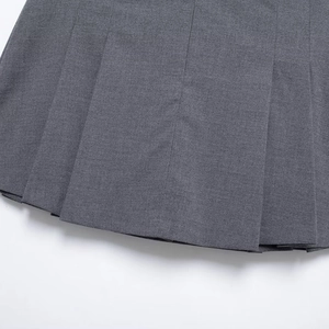 Dark grey low waist pleated mini skirt for women in trendy chic academic style