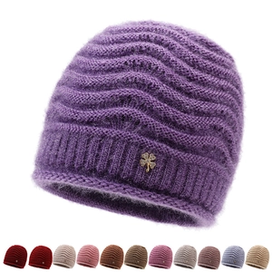 Berretto Invernale Da Donna Lavorato A Maglia Mohair Caldo Simpatiche Orecchie Di Gatto Con Decorazione Quadrifoglio Strass
