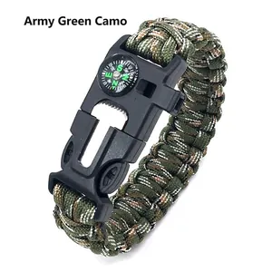5-in-1 multi-functional survival bracelet with army green camo paracord and compass