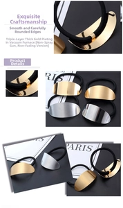 Detail showing polished and brushed metallic oval hair ties in gold and silver finishes
