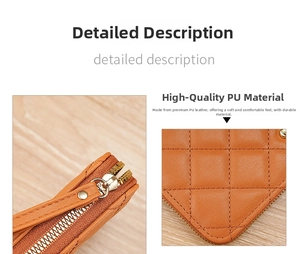 Detail view of quilted PU leather texture and premium gold metal zipper on brown wristlet