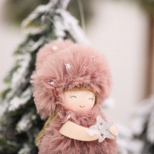 Cute pink plush angel Christmas ornament with silver star and soft festive decoration