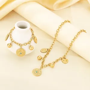 Evil Eye Star Moon Pendant Necklace And Bracelet Jewelry 18K Gold Plated Stainless Steel Bohemian Vintage Fashion Women