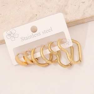 Three-set gold stainless steel earrings featuring star and heart geometric stud designs