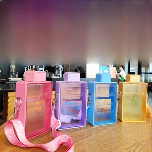 Detailed view of rectangle portable water bottles in pastel colors with lightning straps