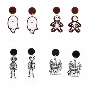 Halloween Ghost Skull Castle Earrings Festive Acrylic Cartoon Gothic Jewelry For Women Girls Novelty Accessories