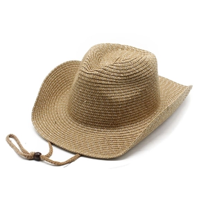 Classic Western straw cowboy hat with wide brim and adjustable chin strap for sun protection
