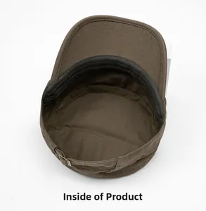 Detail of army cadet cap internal structure with sweatband and metal adjustment buckle