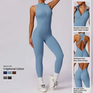 Combinaison de yoga bleu ciel sans manches avec dos ouvert en cœur et effet plissé