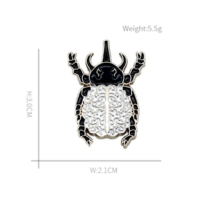 Creative beetle enamel pin featuring a brain texture design with 3.0cm height size