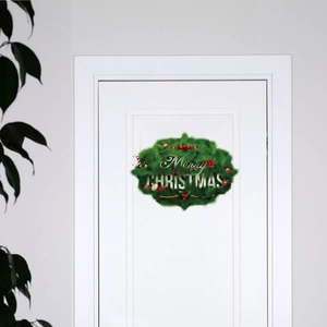 Merry Christmas green wreath wall sticker for door decoration with red bow and berries