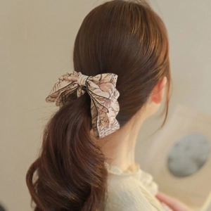 Elegant ink-wash floral bow hair clip for women, vintage banana clip hairstyle accessory