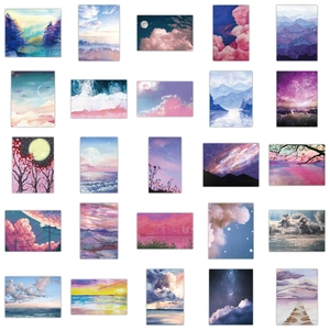 Set of 50 waterproof aesthetic landscape oil painting stickers for suitcases and laptops