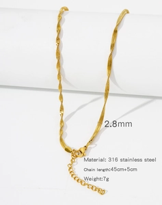 Detailed 2.8mm gold-plated stainless steel twist chain with size and material labels