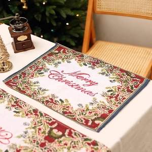 Christmas Placemat Table Runner Jacquard Fabric Reindeer Santa Snowman Pattern Festive Dining Room Table Decoration