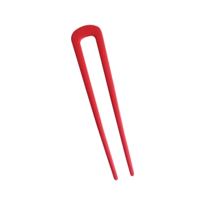 Minimalist red matte U-shaped hair pin for buns with elegant dual-prong design