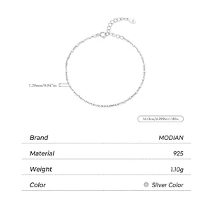 Minimalist S925 sterling silver beaded chain bracelet for women with 3cm extension chain