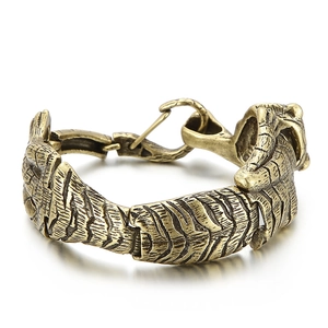 Vintage gold tiger style titanium steel bracelet with textured scorpion scale links