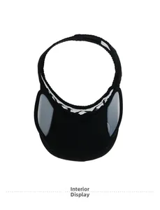Close-up of black knitted sun visor interior with contrast lettered sweatband detail