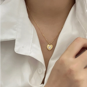 S925 sterling silver heart necklace with zircon on a person wearing white shirt
