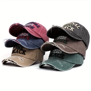 Distressed vintage washed denim baseball caps with 3D embroidery in six assorted colors