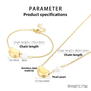 Détails de l'ensemble collier et bracelet perle en acier inoxydable avec spécifications