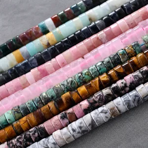 Close-up of 3mm natural multifaceted stone beads including tiger eye and rose quartz