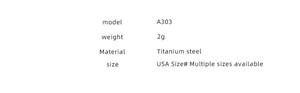 Detailed technical specifications for titanium steel ring including weight and material