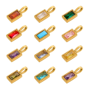 Pendentif Rectangle Acier Inoxydable Zircon Coloré Milgrain Géométrique Accessoire Bijoux DIY Pour Femmes Filles
