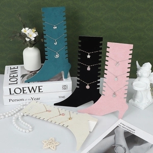 Vertical boot-shaped necklace display stand in multiple colors for jewelry organizing