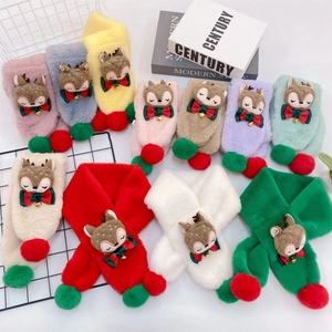 Kids plush Christmas scarves in 11 colors featuring cute reindeer dolls and festive bells