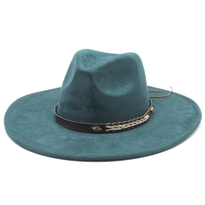 Dunkelgrüner Fedora-Hut aus Wildleder-Imitat für Damen und Herren mit schwarzem Zierband