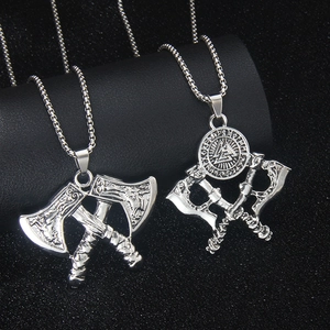 Nordic Viking double axe pendant necklace in polished silver stainless steel