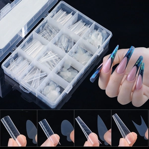 288-piece nail extension mold set in storage box with multiple sizes and clear tips