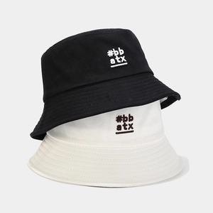 Classic cotton bucket hats in black and beige featuring stylish letter embroidery