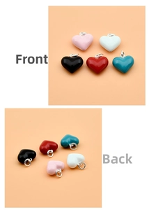 Detail of 925 sterling silver heart pendants in five colors for DIY jewelry making