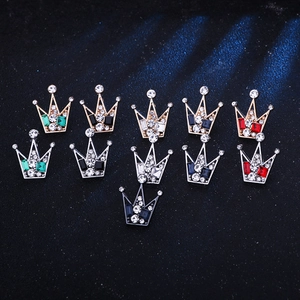 Elegant crown lapel pins with colorful crystals and rhinestones in gold and silver finish