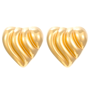 Detail of 18K gold-plated heart earrings with unique 3D wavy wrinkled texture