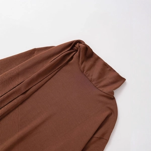 Brown high neck knit top with stylish side knot detail and long sleeves for women