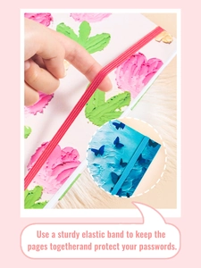 Detail of A5 spiral notebook featuring a sturdy red elastic band and floral oil painting cover